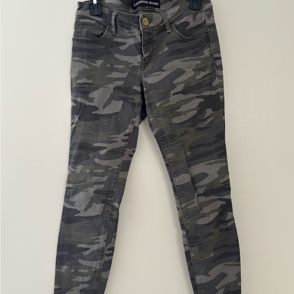 Express Camouflage Jeans with Gold Accents